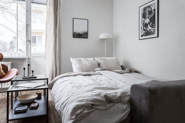 Vardagsrum med 160 cm bäddsoffa i Stockholmslägenhet