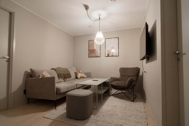 Interiör av skid-in skid-ut familjelägenhet i Åre med modernt kök och badrum