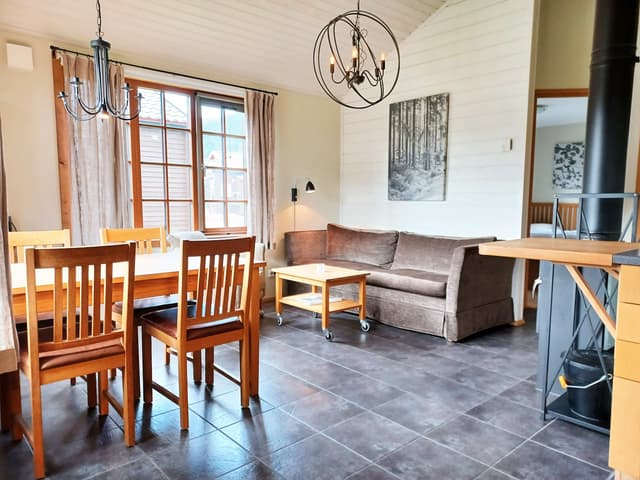 Detached cabin in Åre Strand, Åre, with south-facing patio and fireplace near ski lifts and lake